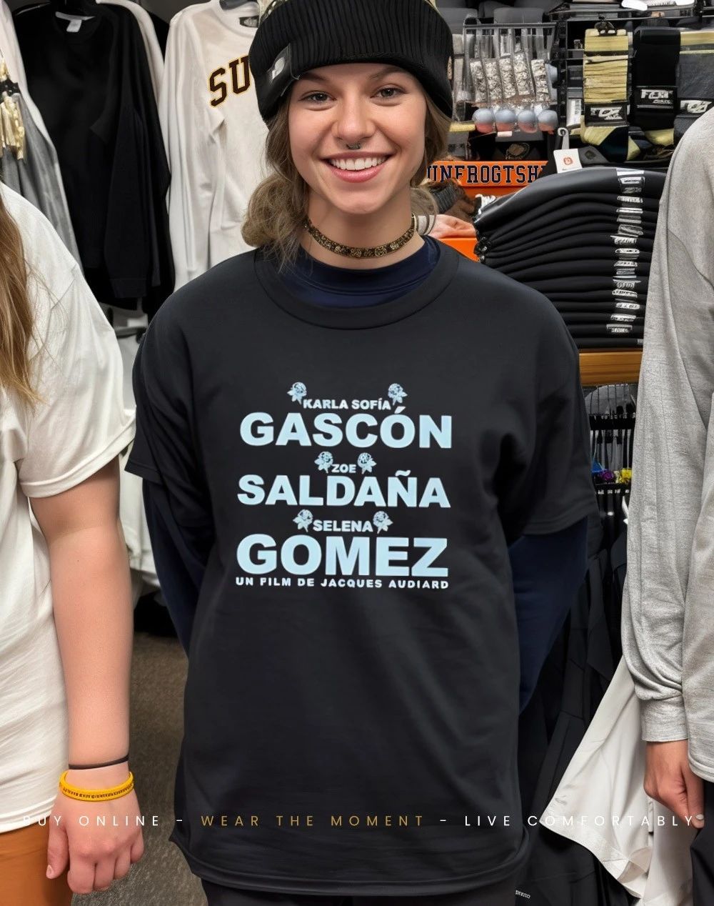Karla Sofía Gascón Zoe Saldaña and Selena Gomez Shirt