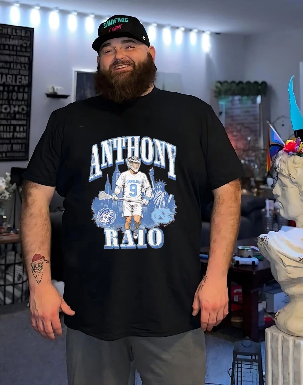 Anthony Raio North Carolina Lacrosse illustrated city skyline shirt