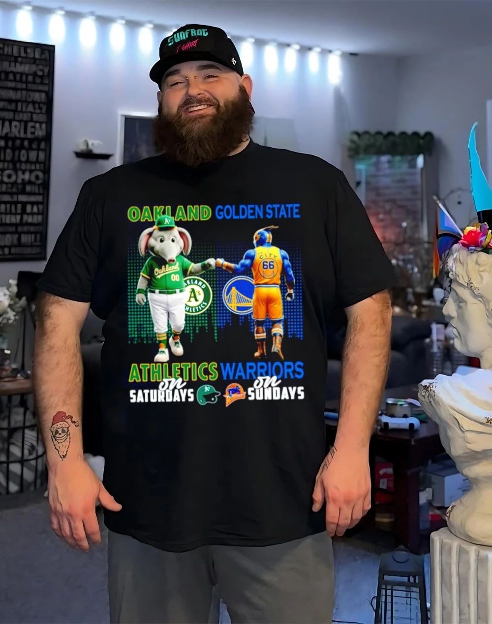 Athletics on saturdays vs Golden State Warriors on sundays city skyline shirt