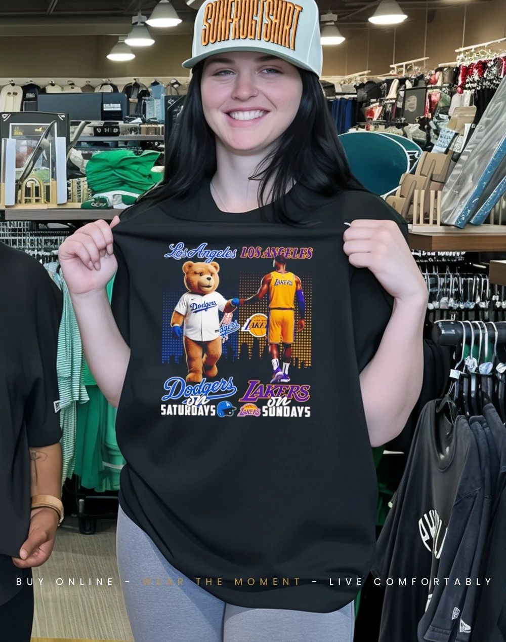 Los Angeles Dodgers on Saturdays vs Los Angeles Lakers on Sundays mascot city skyline shirt