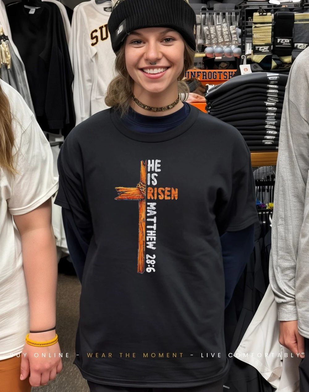 He Is Risen Rustic Cross Christian Easter Faith shirt