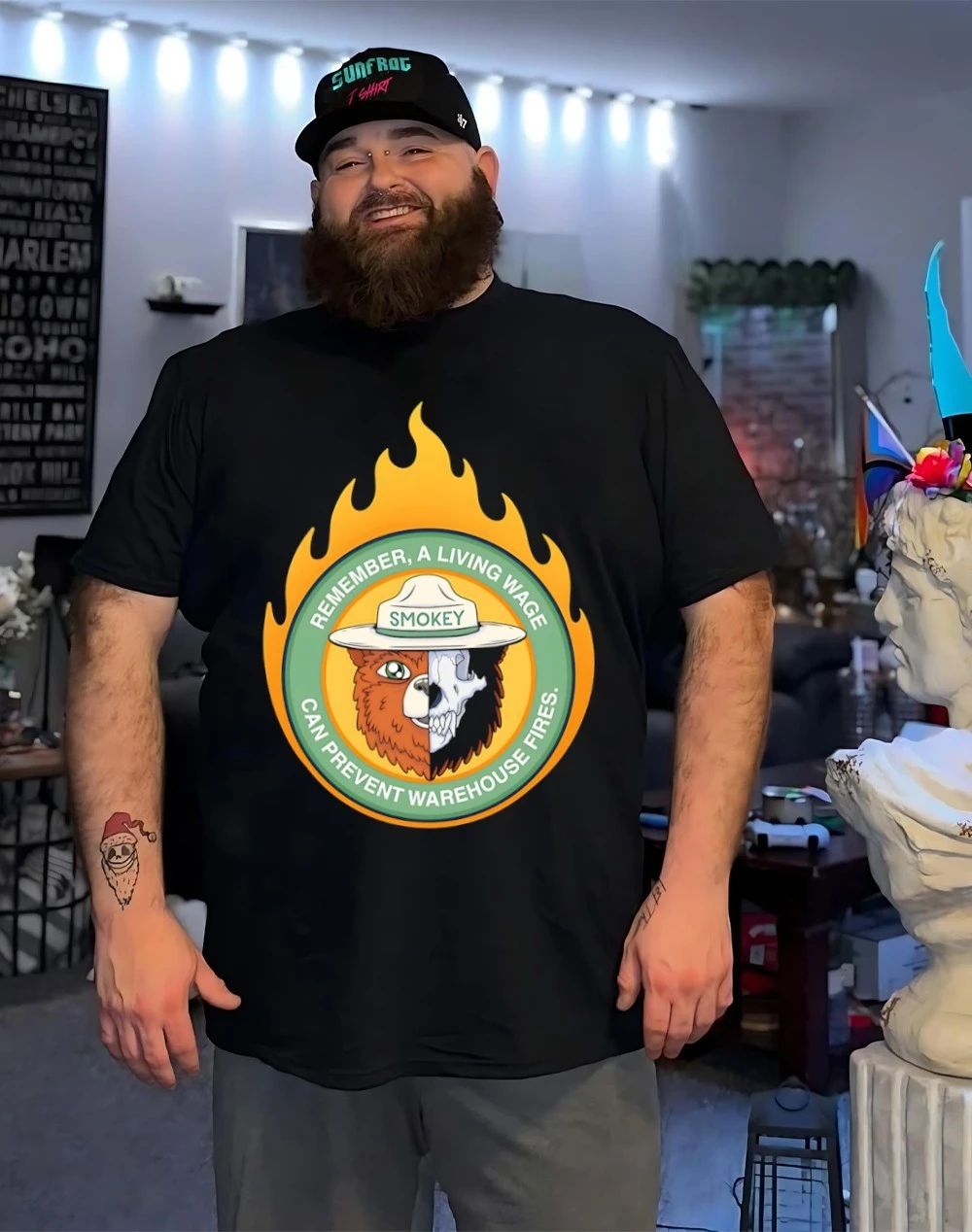 Smokey bear remember a living wage can prevent warehouse fires shirt
