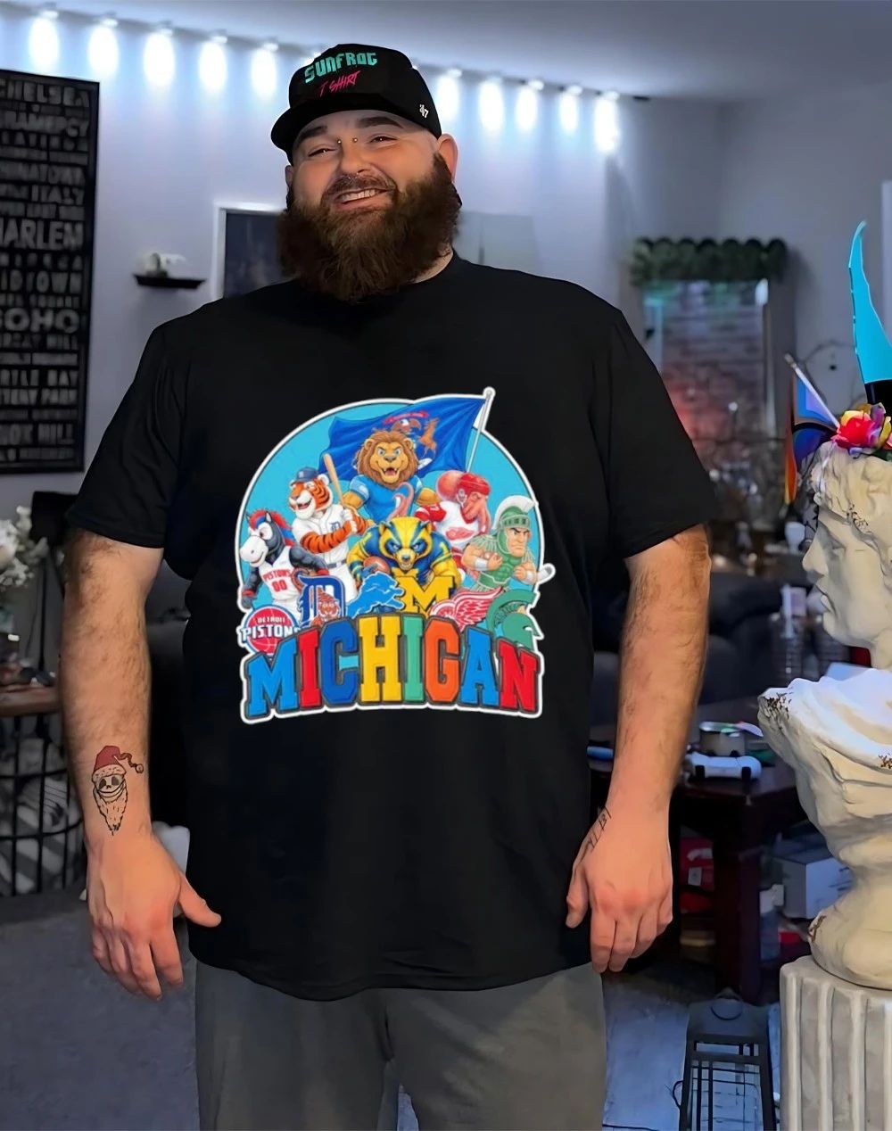 Michigan sports mascot squad flag shirt