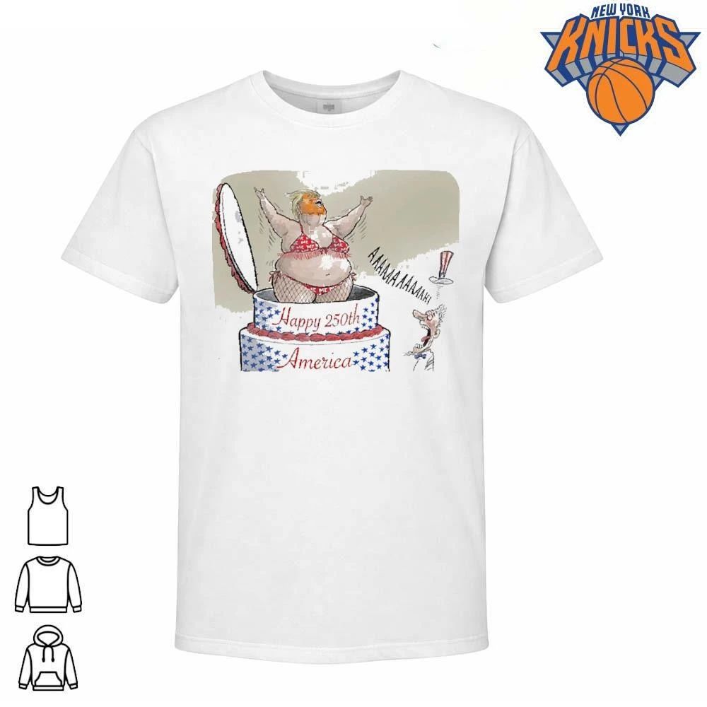 Donald Trump pop out of America 250th birthday cake bikini screaming Uncle Sam funny political shirt