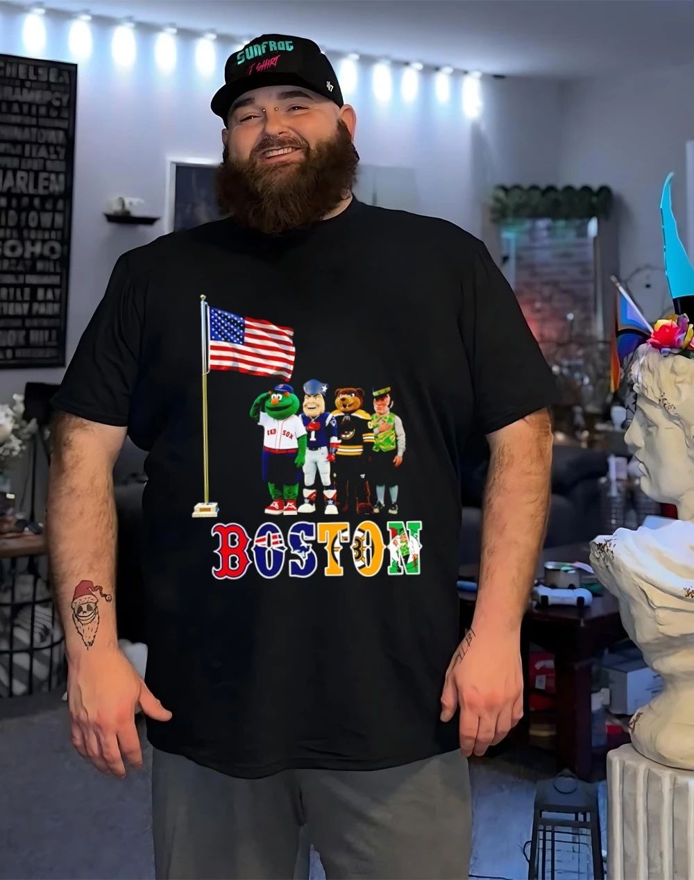 Boston sports mascot salute the flag shirt