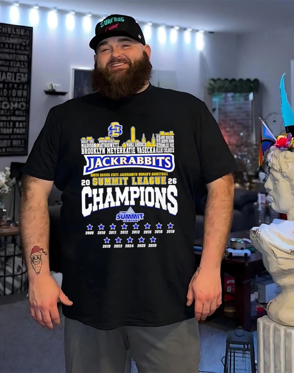 South Dakota State Jackrabbits The Summit League Champions 2026 player names city skyline shirt