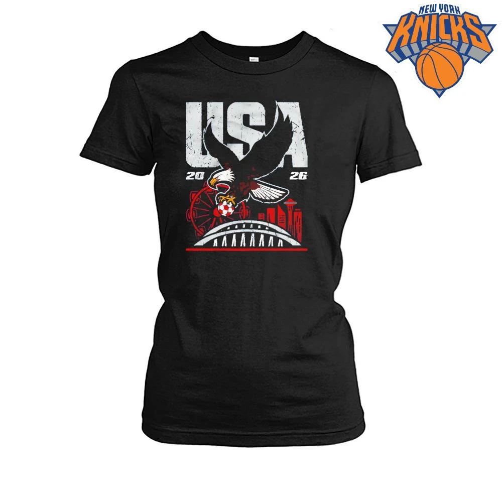 USA 2026 Eagle Holding Soccer Ball Seattle Skyline Shirt