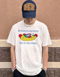 Hotdog in one hand you in the other shirt