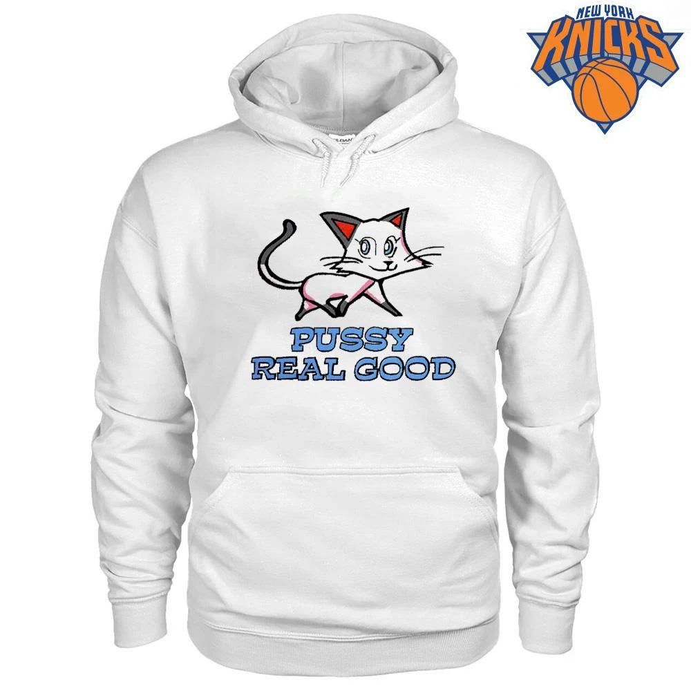Vintage Pussy Real Good White Cat Cartoon Innuendo Graphic Novelty Humor Shirt