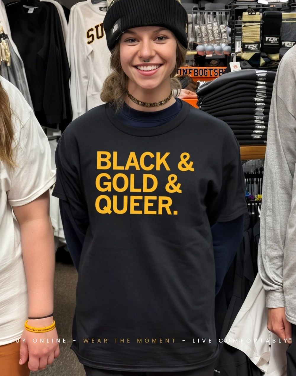 Black and gold and queer shirt