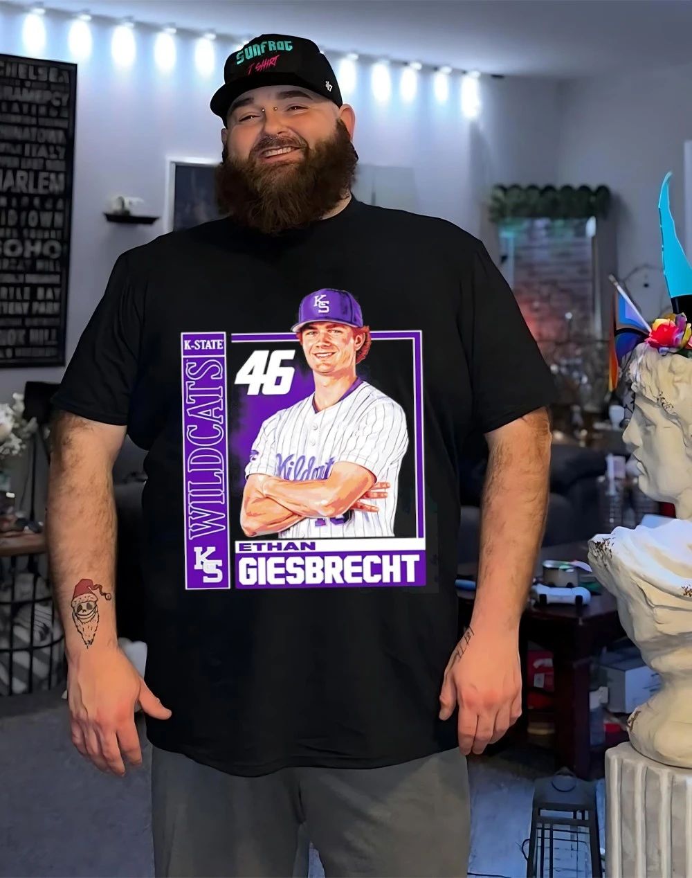 Ethan Giesbrecht 46 Kansas State Wildcats player caricature shirt