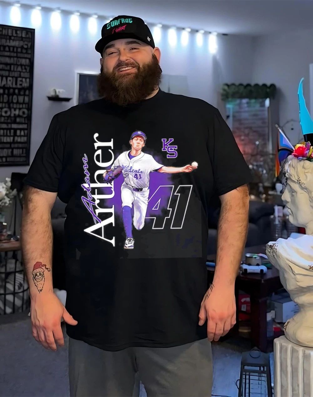 Adam Arther 41 Kansas State Wildcats player caricature shirt