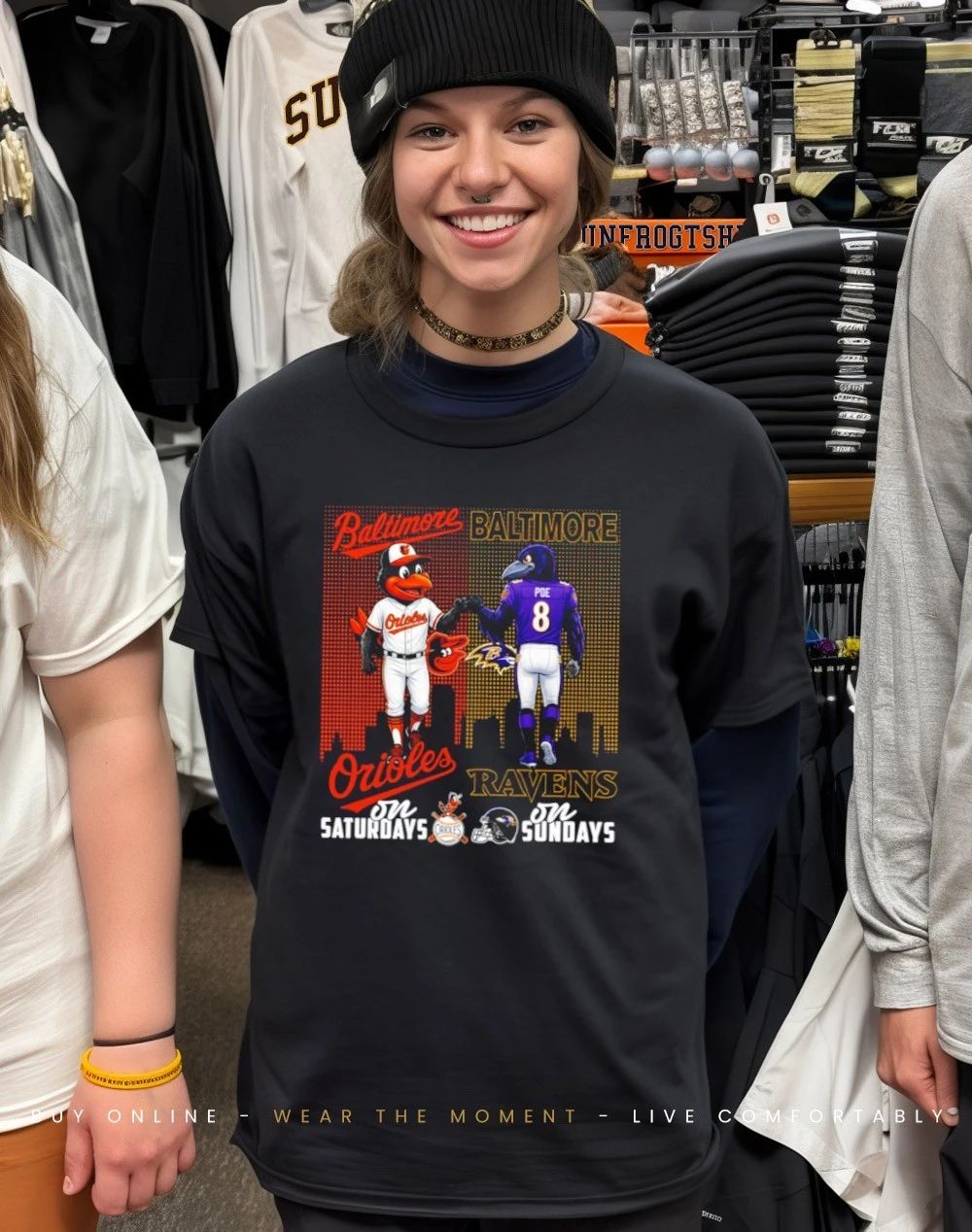 Baltimore Orioles on saturdays vs Baltimore Ravens on sundays city skyline shirt