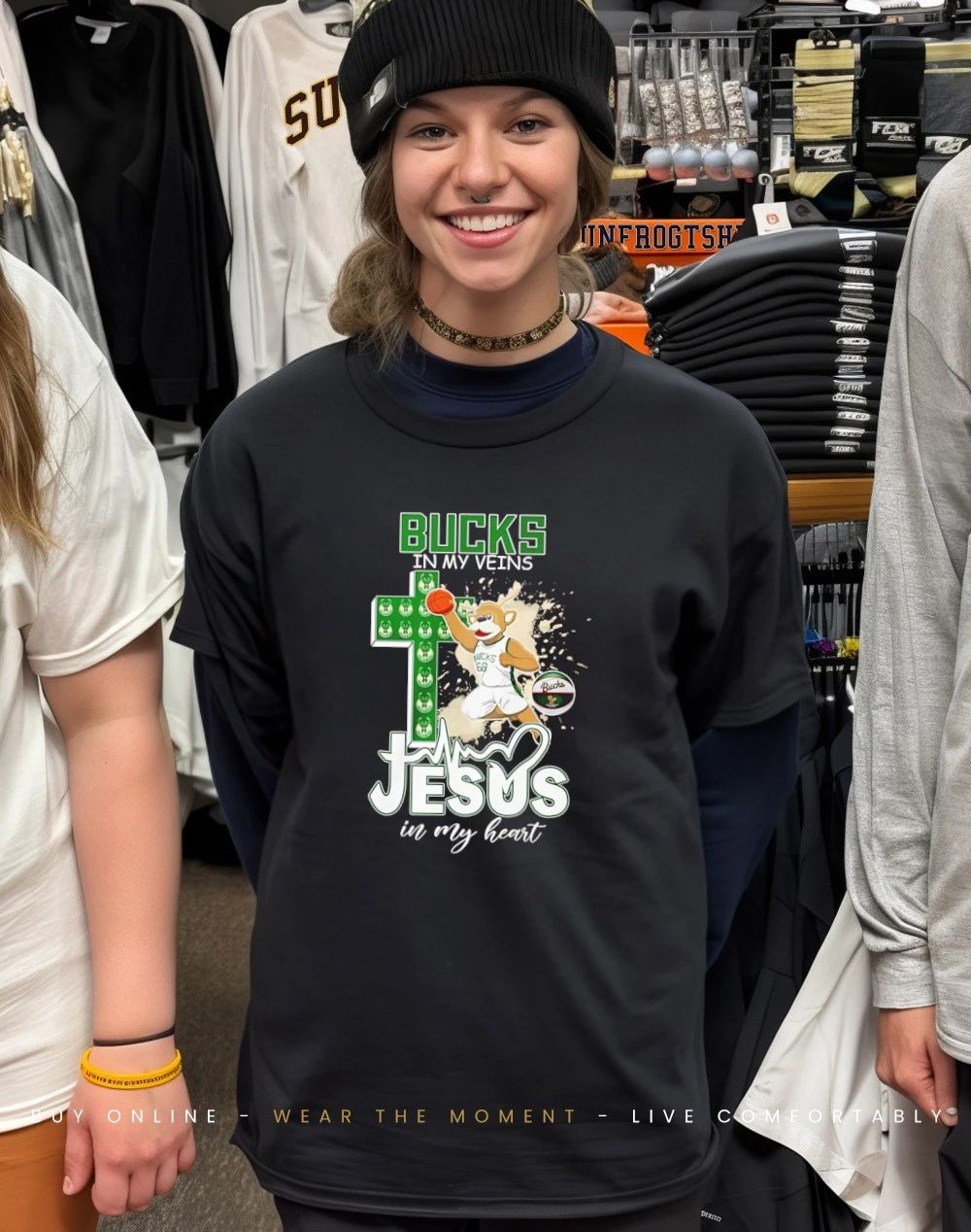 Bucks Basketball in my veins Jesus in my heart mascot shirt