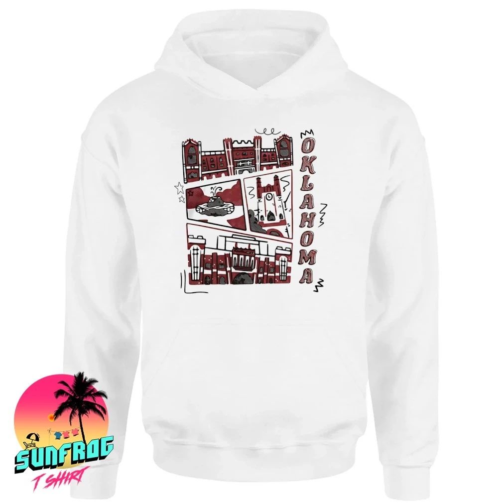 Oklahoma Campus Landmarks comic paint shirt