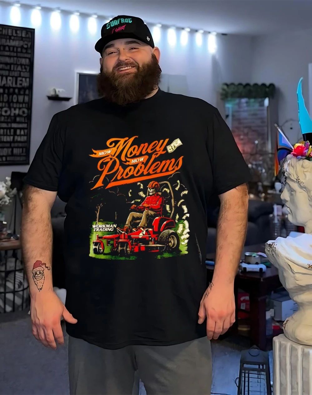 Mow Money Mow Problems skeleton graphic shirt