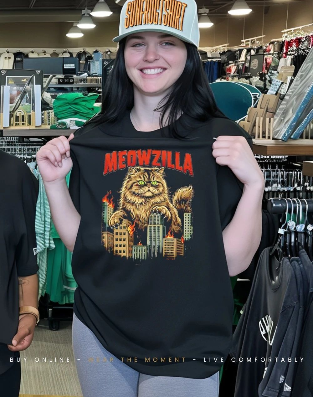 Meowzilla city skyline graphic shirt