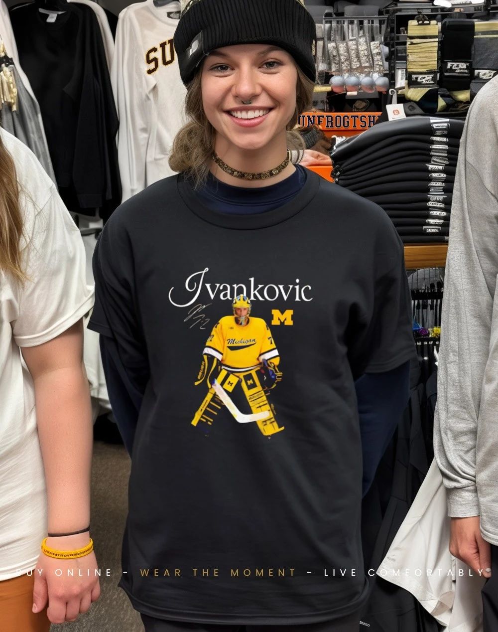 Jack Ivankovic Michigan hockey graphic signature shirt