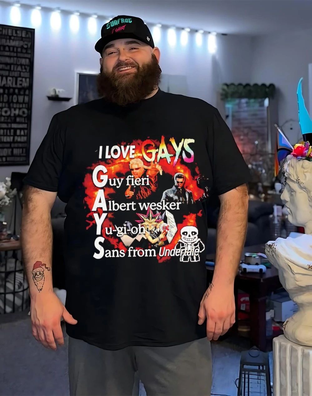 I Love GAYS guy fieri albert wesker yugioh sans from undertale shirt