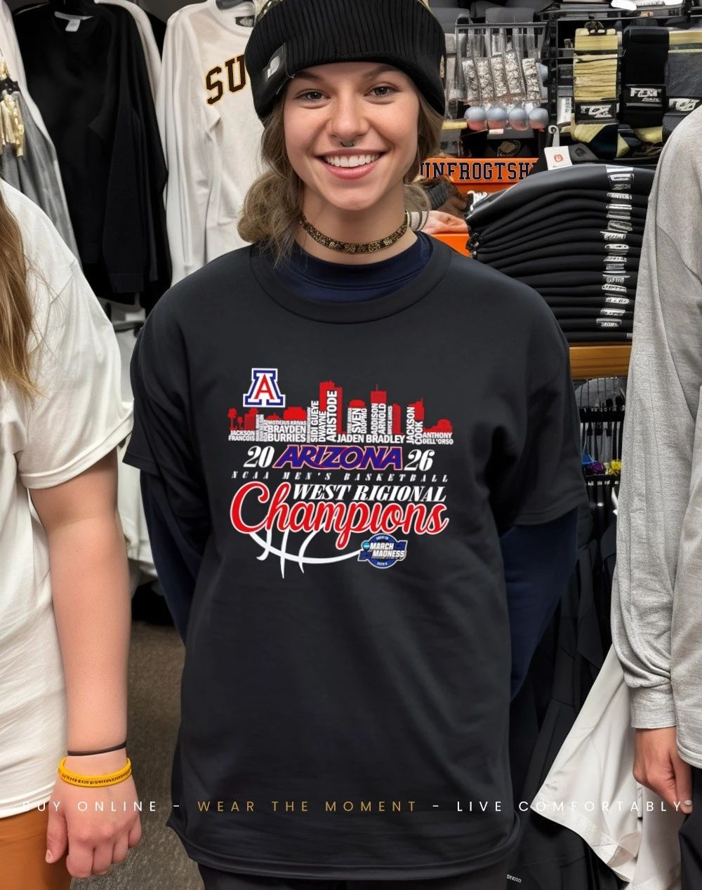 Arizona Wildcats Men’s Basketball 2026 West Regional Champions player name city skyline shirt