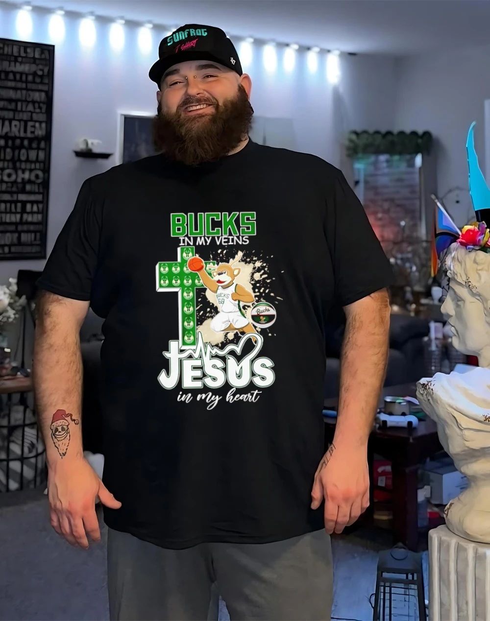 Bucks Basketball in my veins Jesus in my heart mascot shirt