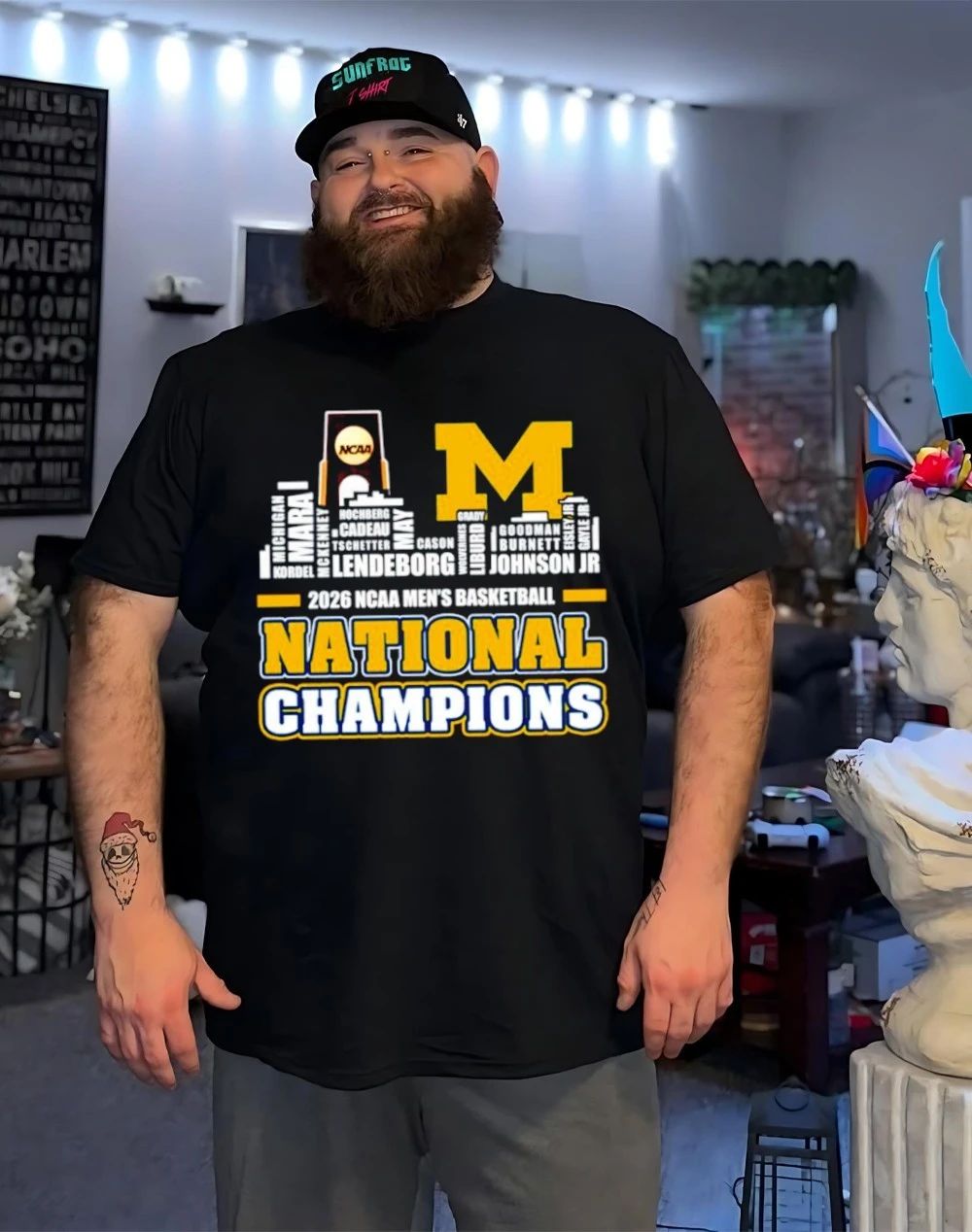 Michigan Wolverines 2026 Men’s Basketball National Champions player name skyline shirt