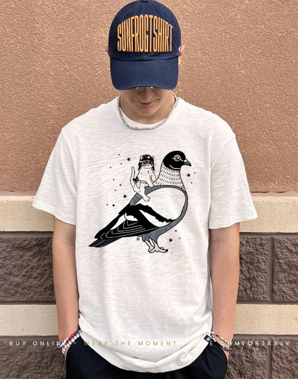 Gary the Cat riding a pigeon Dove shirt