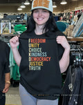 Freedom unity choice kindness democracy justice truth fuck DJT shirt