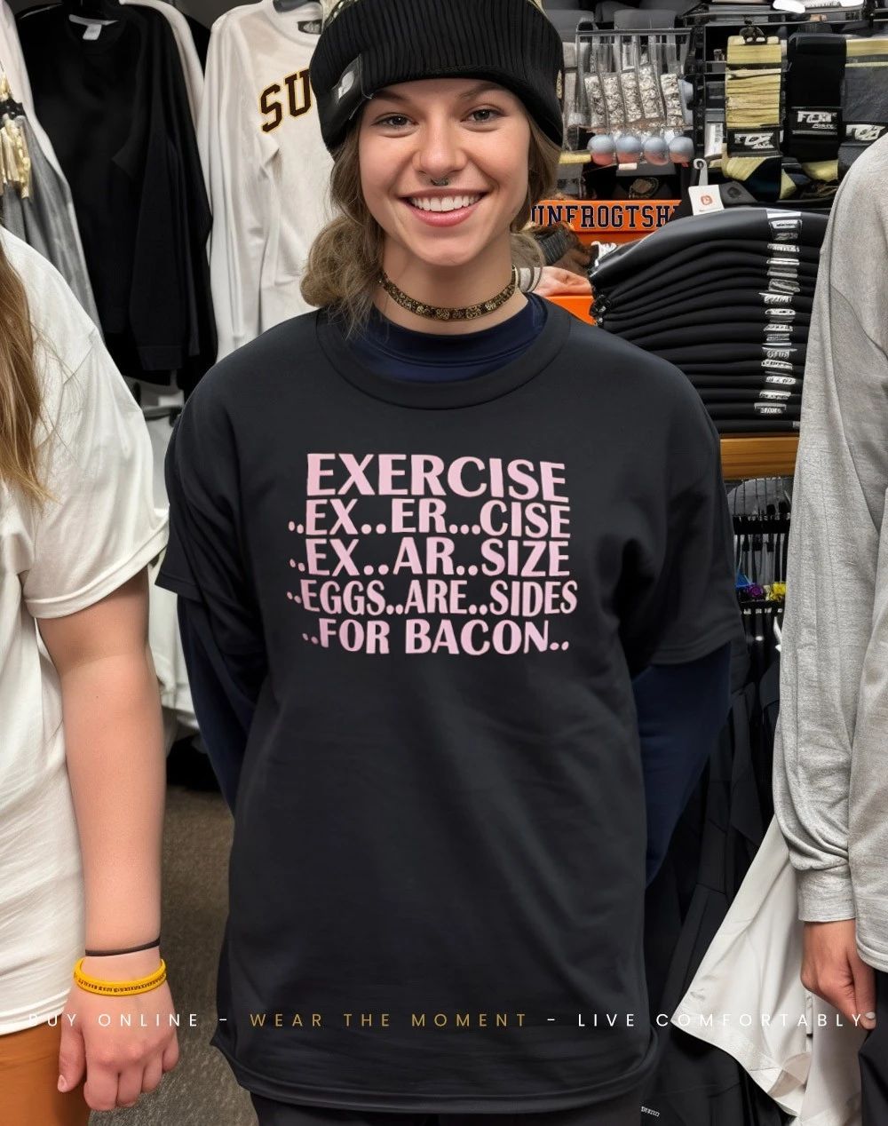 Exercise ex er cise ex ar size eggs are sides for bacon humor shirt