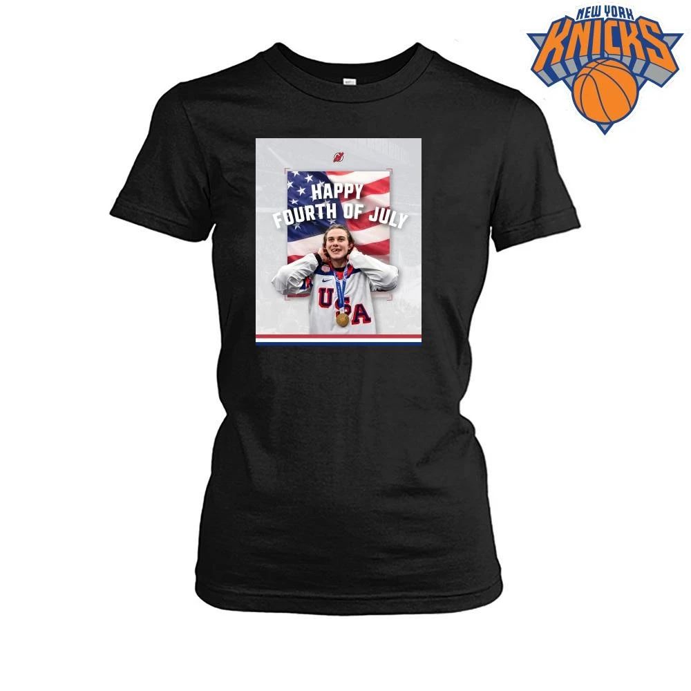 Luke Hughes Team USA Hockey Happy Fourth of July American Flag shirt