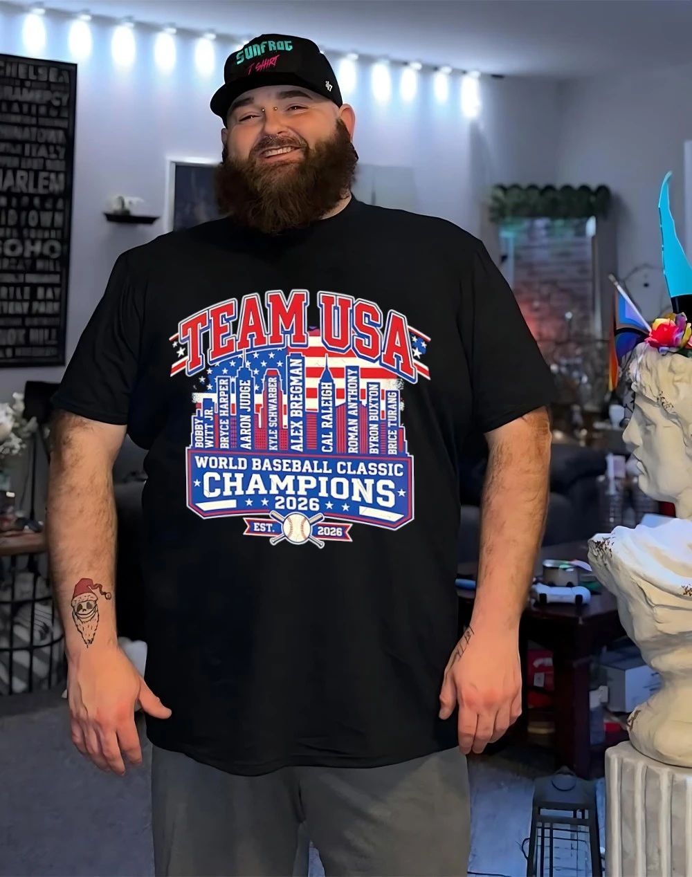 USA Team Baseball ’26 World Baseball Classic Champions player name skyline shirt