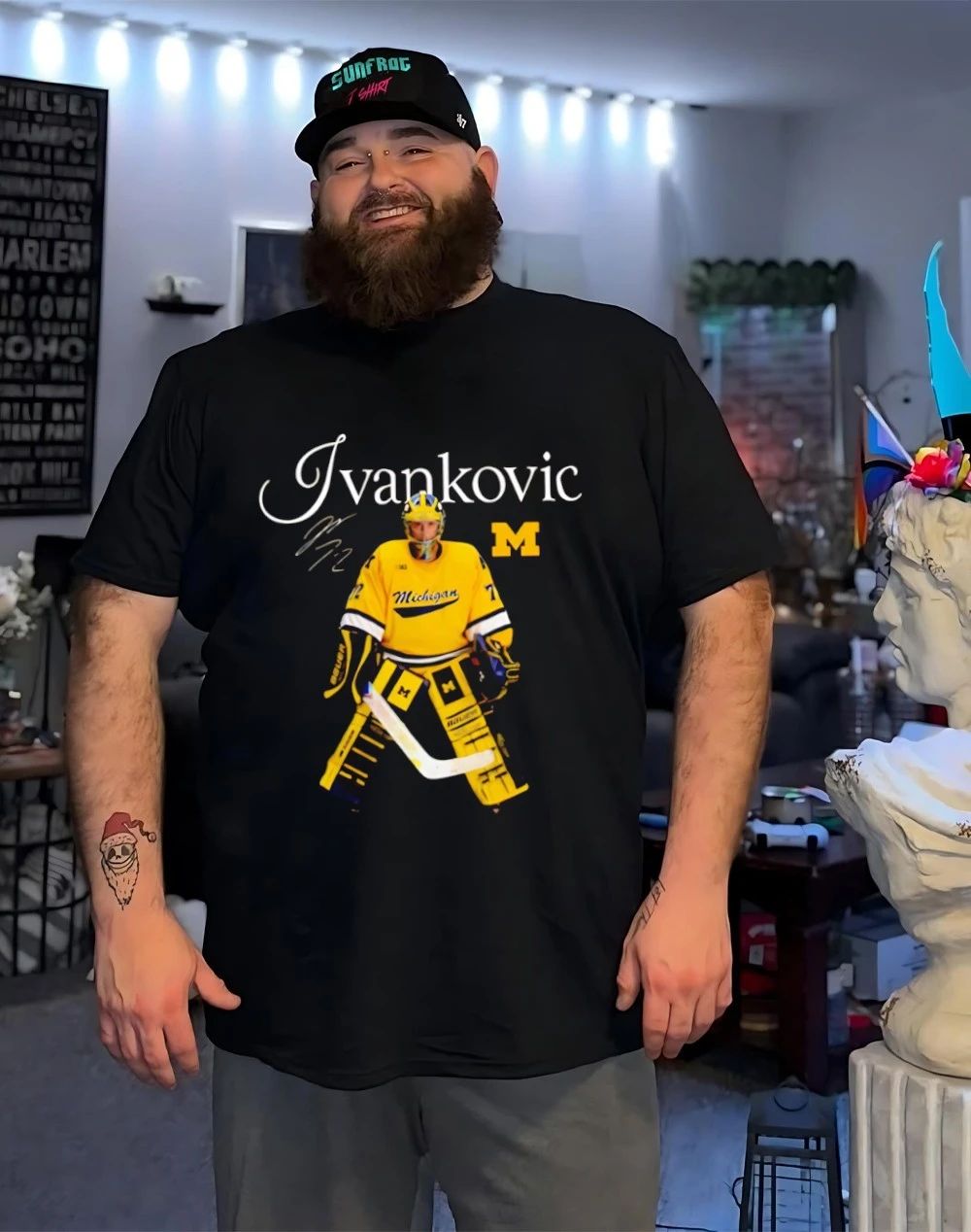 Jack Ivankovic Michigan hockey graphic signature shirt