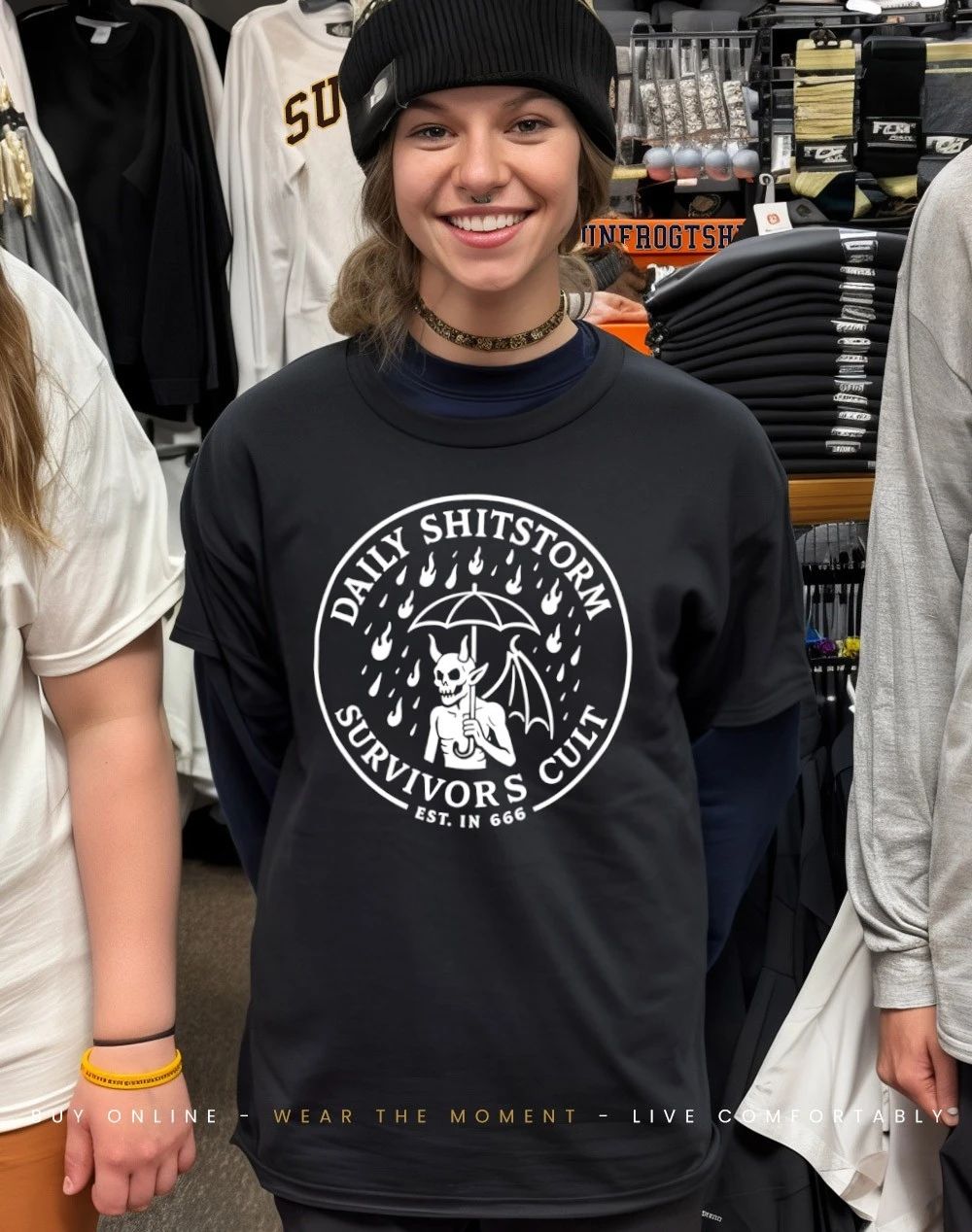 Devil skull gothic daily shitstorm survivor cult est in 666 shirt
