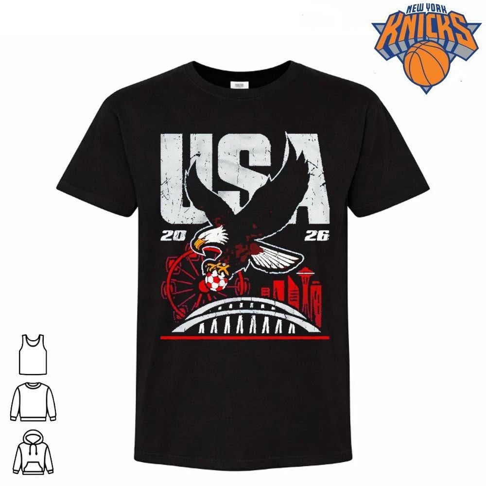USA 2026 Eagle Holding Soccer Ball Seattle Skyline Shirt