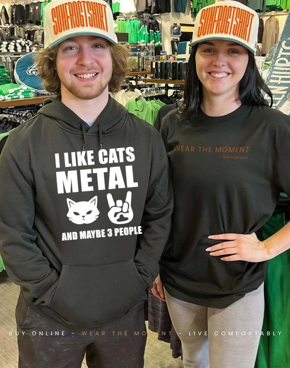 Rock hand sign I like Cats metal and maybe 3 people shirt