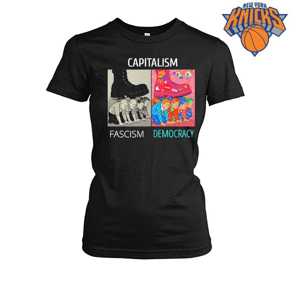 Capitalism Fascism Versus Democracy Corporate Brands Clown Boot Stepping On People Meme Shirt