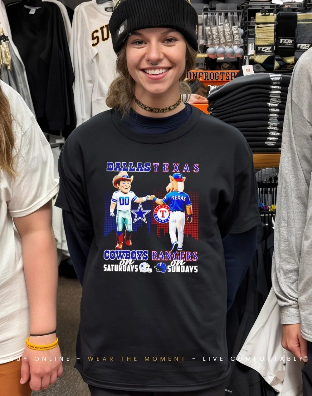 Dallas Cowboys on Saturdays vs Dallas Cowboys on Sundays mascot city skyline shirt