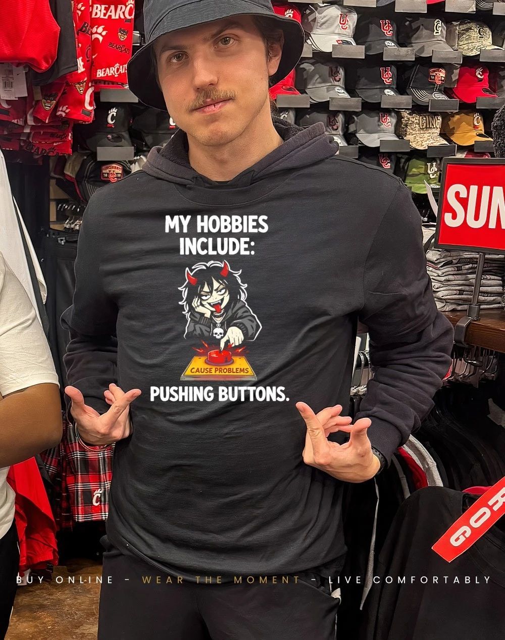 Devil my hobbies include pushing cause problems buttons shirt