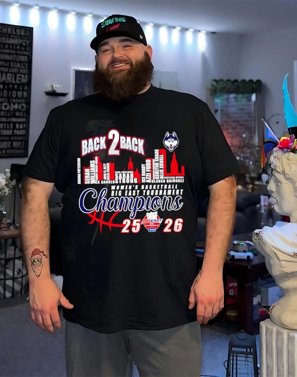 UConn Huskies Women’s Basketball Big East Tournament Champions 2025-26 city skyline shirt