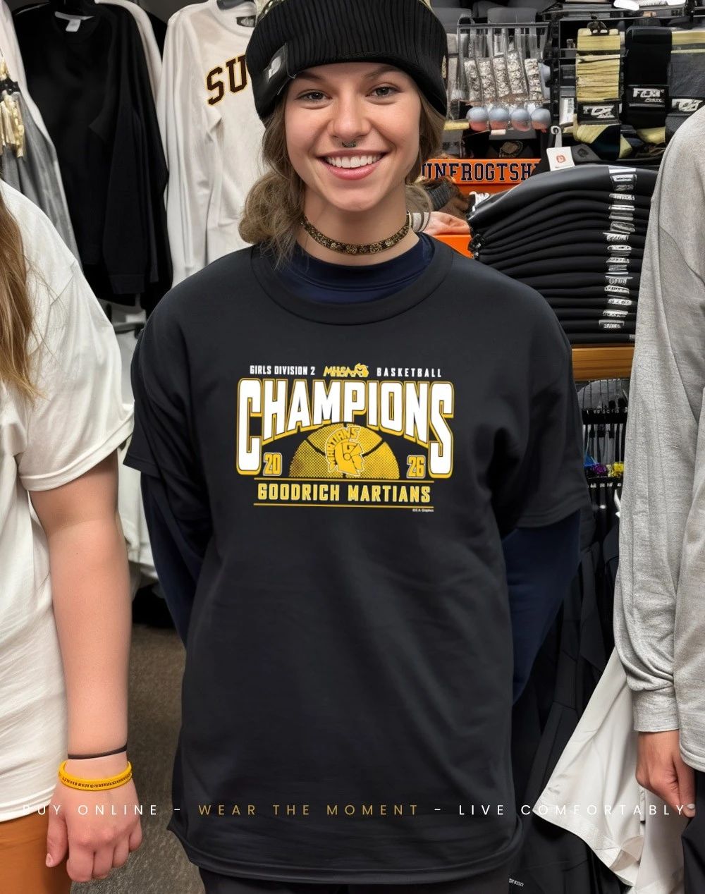 2026 MHSAA Girls Basketball D2 Champions Goodrich Martians logo shirt