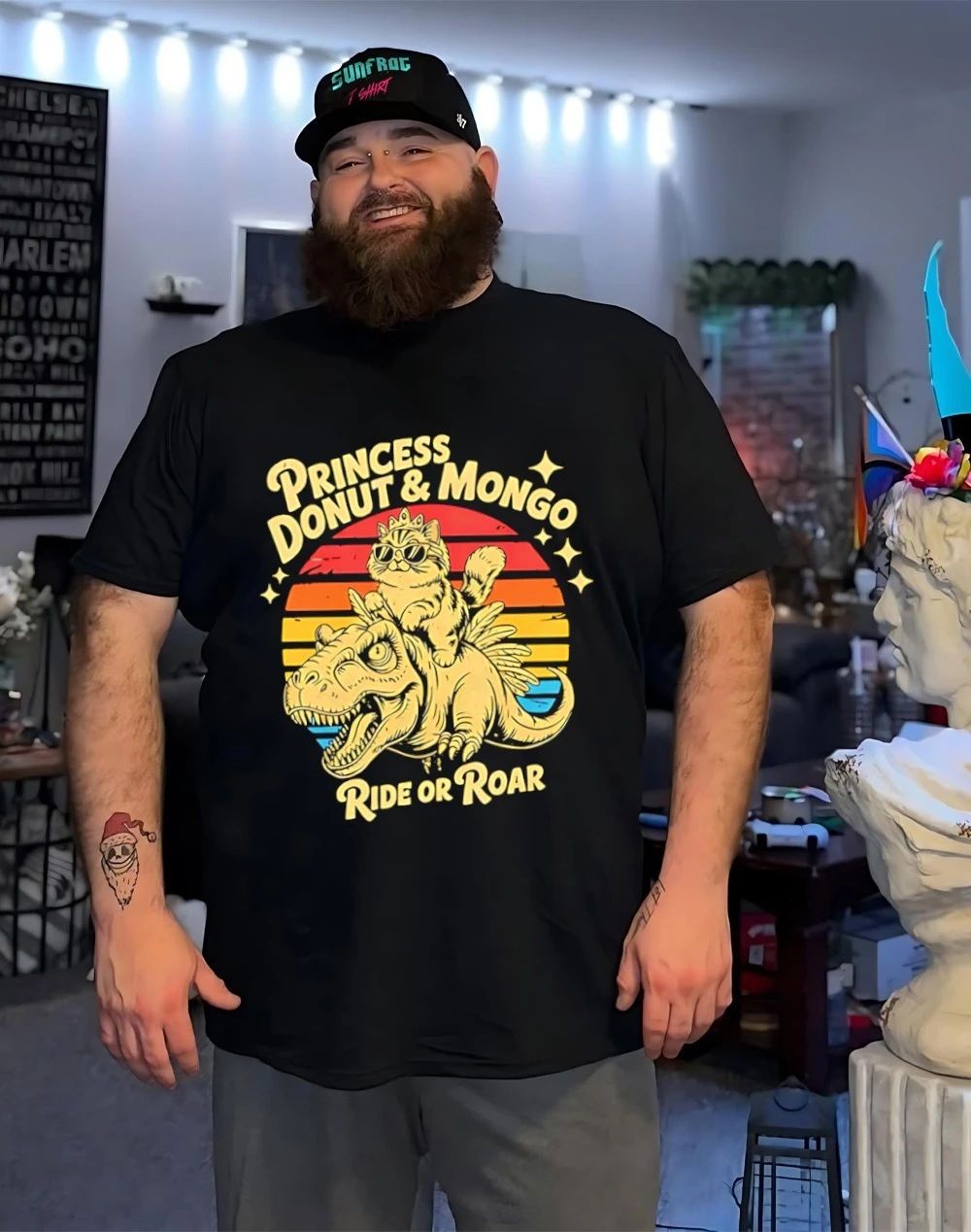 Princess Donut and Mongo Ride ride or roar dinosaur and cat shirt
