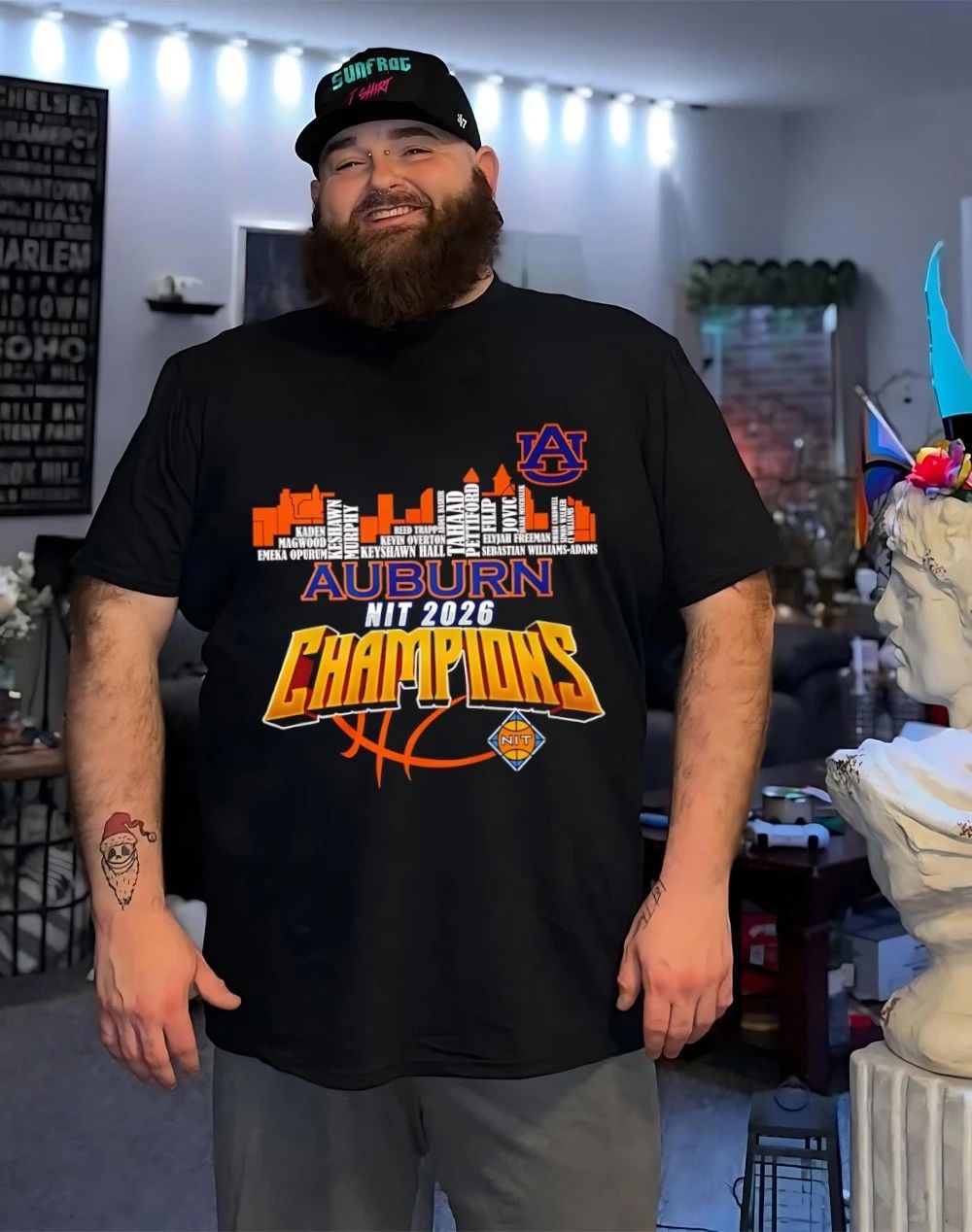 Auburn Tigers 2026 NIT Champions players names city skyline shirt