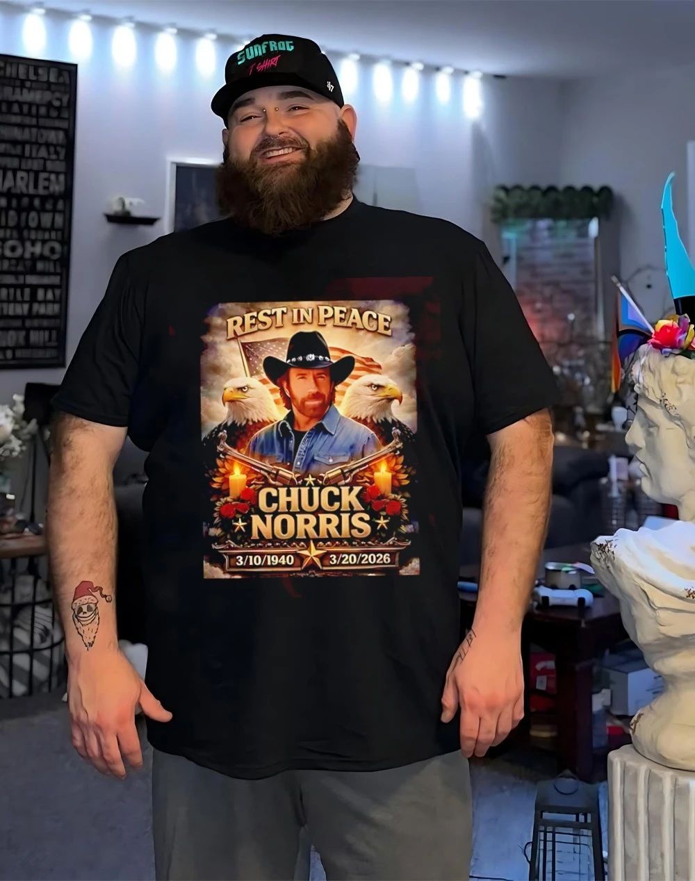 Chuck Norris Memorial Patriotic Eagle Cowboy Graphic shirt