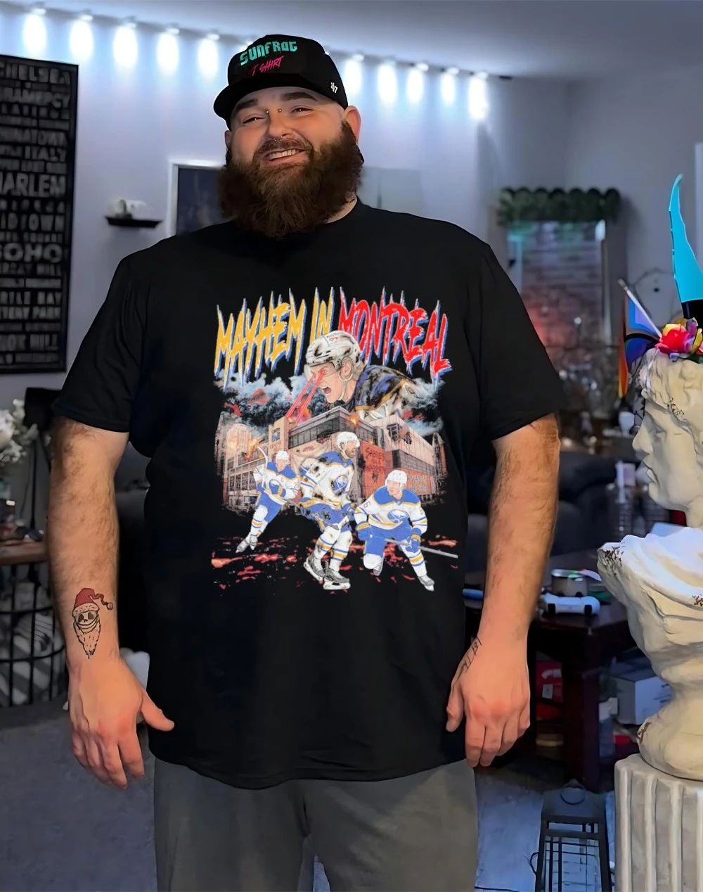 Buffalo Sabres trio Mayhem in Montreal shirt