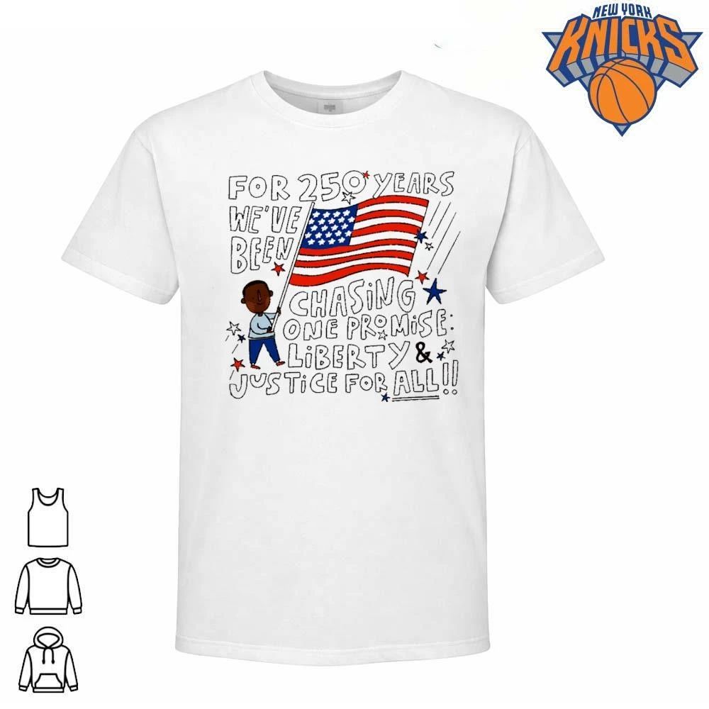 Hand drawn boy with American flag for 250 years liberty and justice for all art shirt