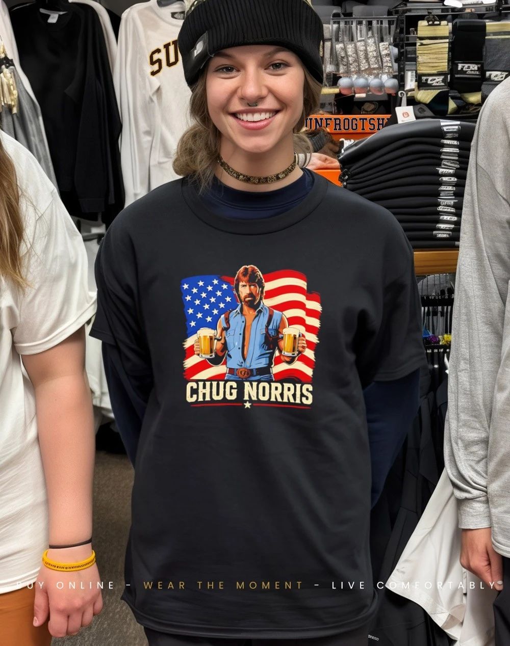 Chuck Norris Chug Norris Drinking Beer Graphic shirt