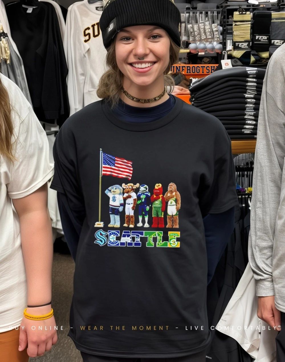 Seattle sports mascot salute the flag shirt