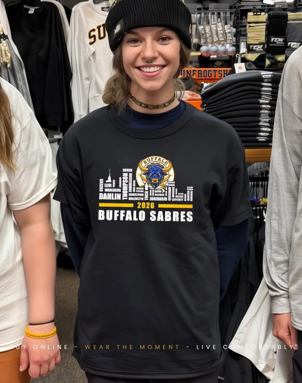 Buffalo Sabers 2026 player names city skyline shirt