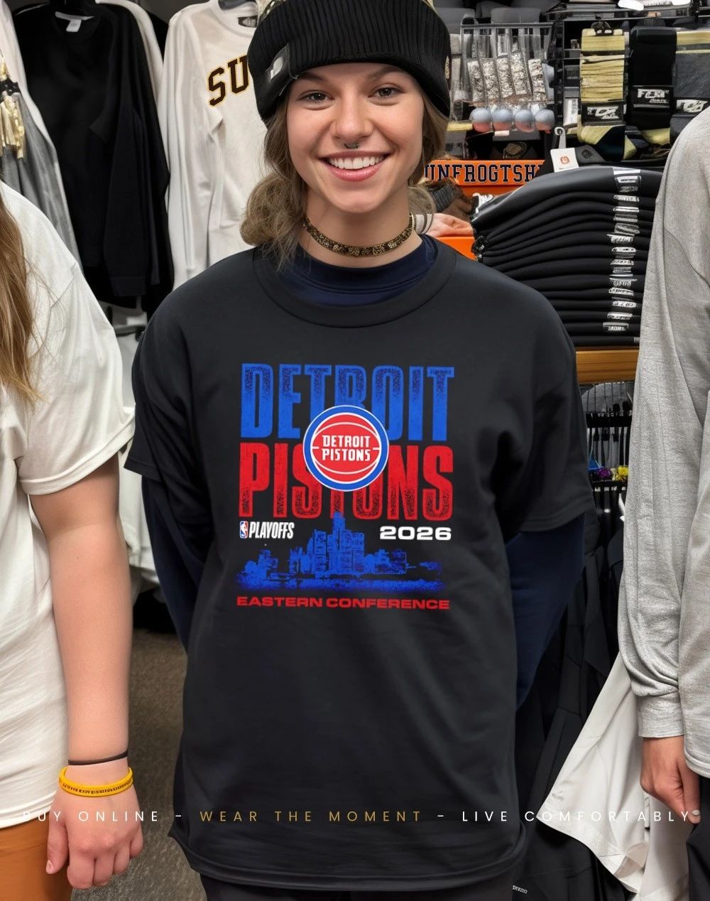 Detroit Pistons Playoffs ’26 Eastern Conference city skyline shirt