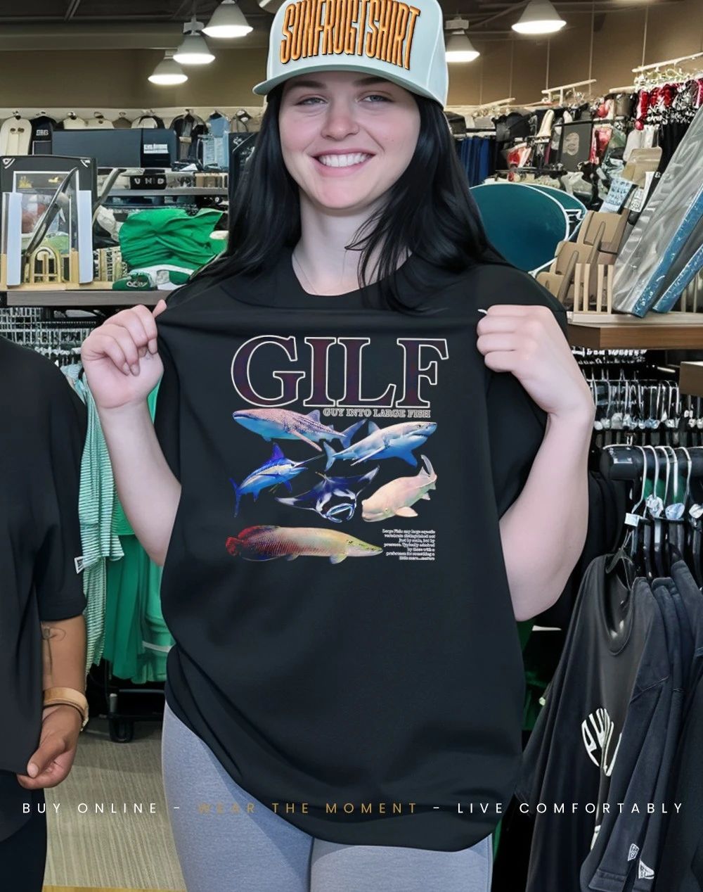 GILF guy into large fish shirt